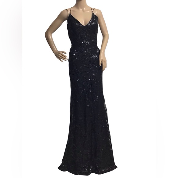 Windsor Darlene Cutout Back Bodycon Black Sequin Maxi Dress - Picture 2 of 13